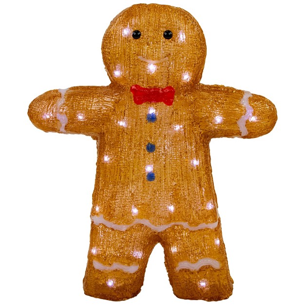 Led Lighted Acrylic Gingerbread Man With Bow Tie Christmas Decoration