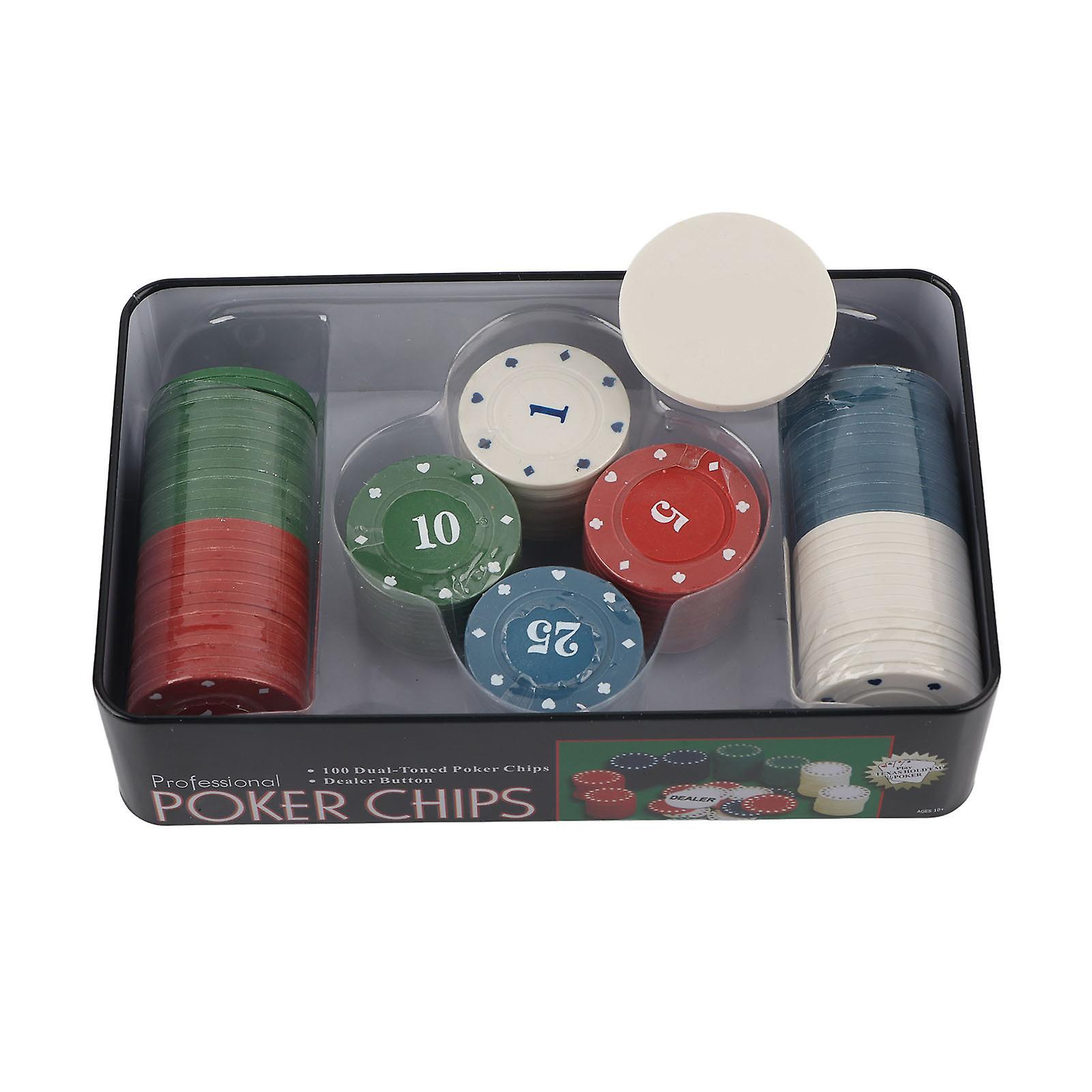 100pcs Poker Chip Set Plastic Iron Numbered Chips With Dealer Card For Home Entertainment