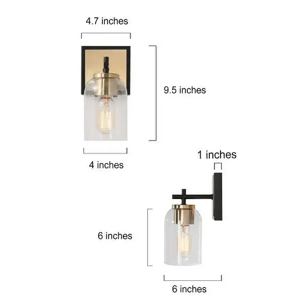 Modern Farmhouse Bathroom Vanity Light Black Gold Cylinder Glass Wall Sconce