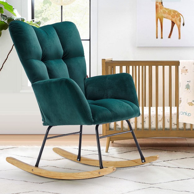 Epping Nursery Rocking Chair velvet Upholstered Glider Rocker Rocking Accent Chair wingback Rocking Chairs maison Boucle