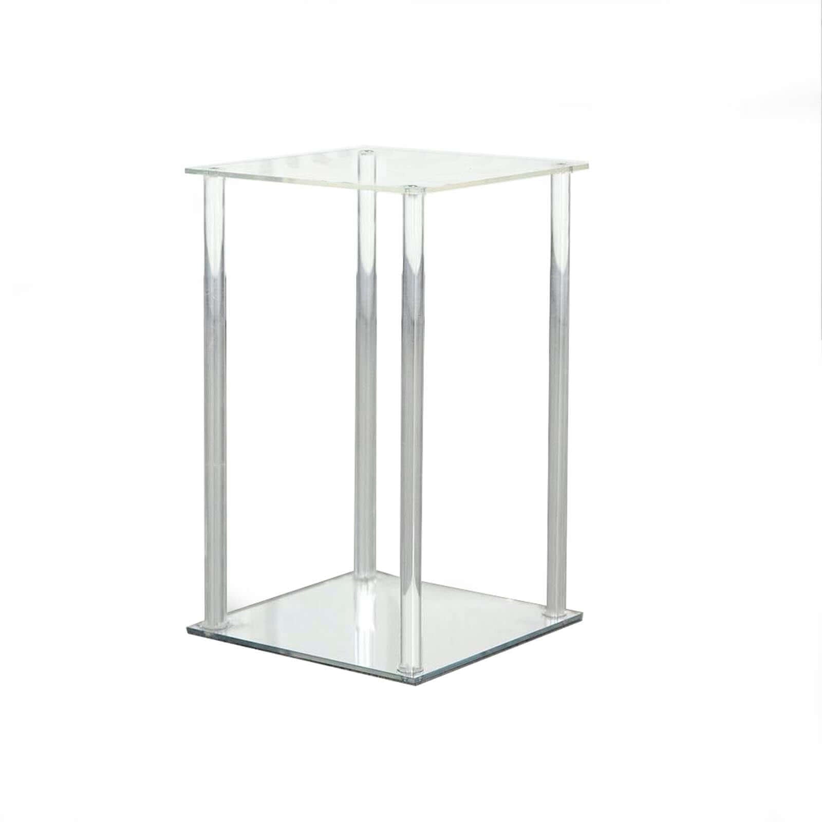 Clear Acrylic Flower Vase Pillar Column Stand With Square Mirror Base, Wedding Table Centerpiece 16