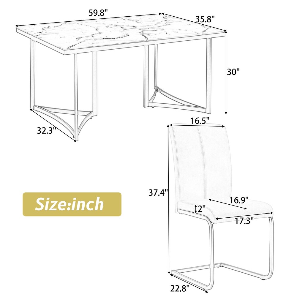 Nestfair 7 Piece Modern Dining Table Set with 6 PU Leather Chairs