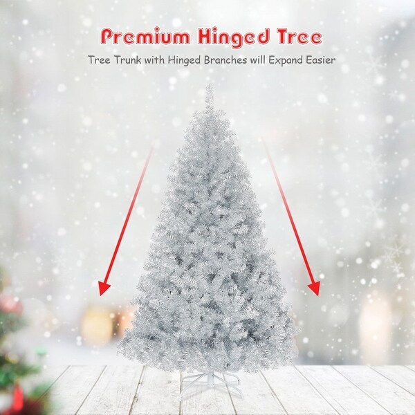 6ft Hinged Unlit Artificial Silver Tinsel Christmas Tree Holiday with Metal Stand