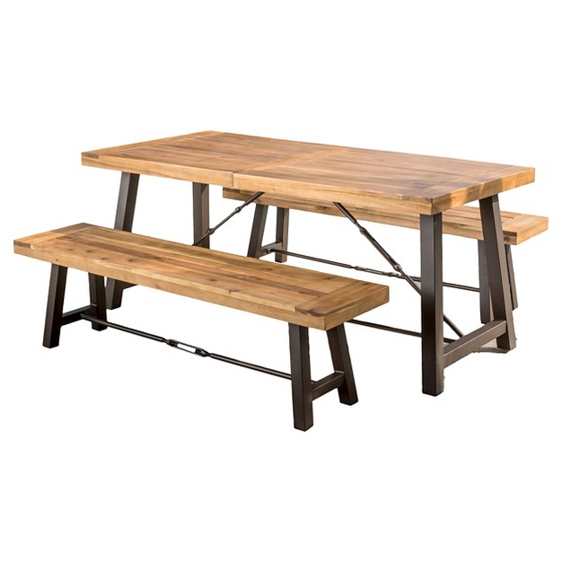 Catriona 3pc Acacia Wood Picnic Table Teak Finish Christopher Knight Home