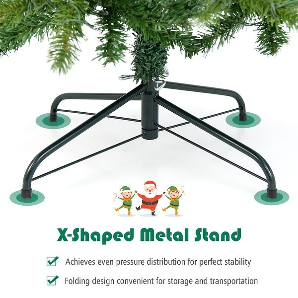 Gymax 7.5FT Hinged Prelit Christmas Slim Pencil Tree w/ 10 Lighting