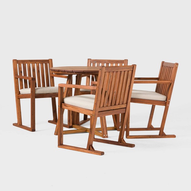 Saracina Home 5pc Modern Slatted Acacia Outdoor Dining Set With Round Table