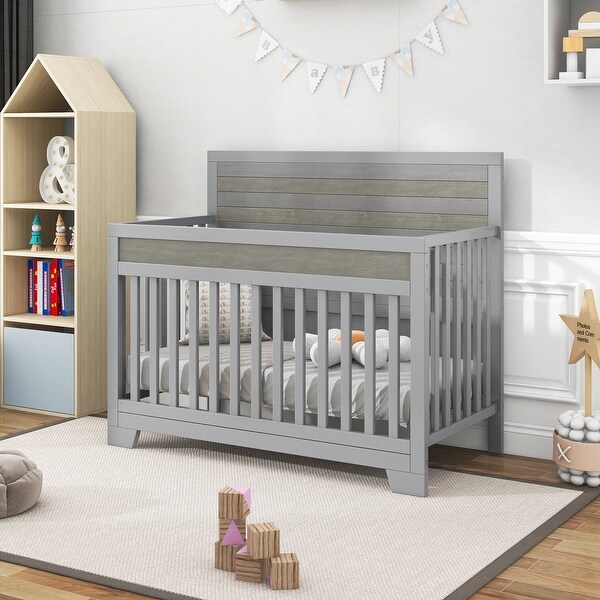 3 Pieces Nursery Sets Baby Crib and Changer Dreeser with Removable Changing Tray - - 37797197