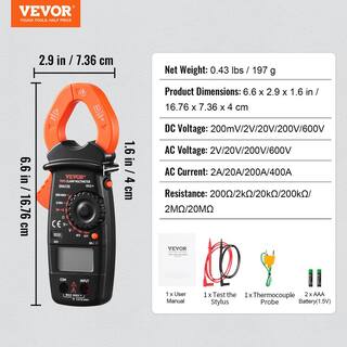 VEVOR 400 Amp Digital Clamp Meter DCAC Multimeter True RMS Auto Ranging 2000 Max Reading NCV Measurement LED Backlight QXBFZDBKCWAC4S5LHV0