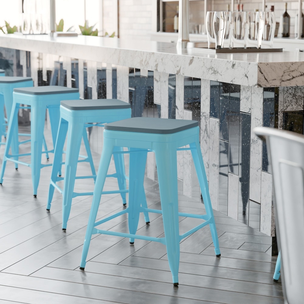 Weather Backless Commercial Bar Stool with Poly Resin Seat