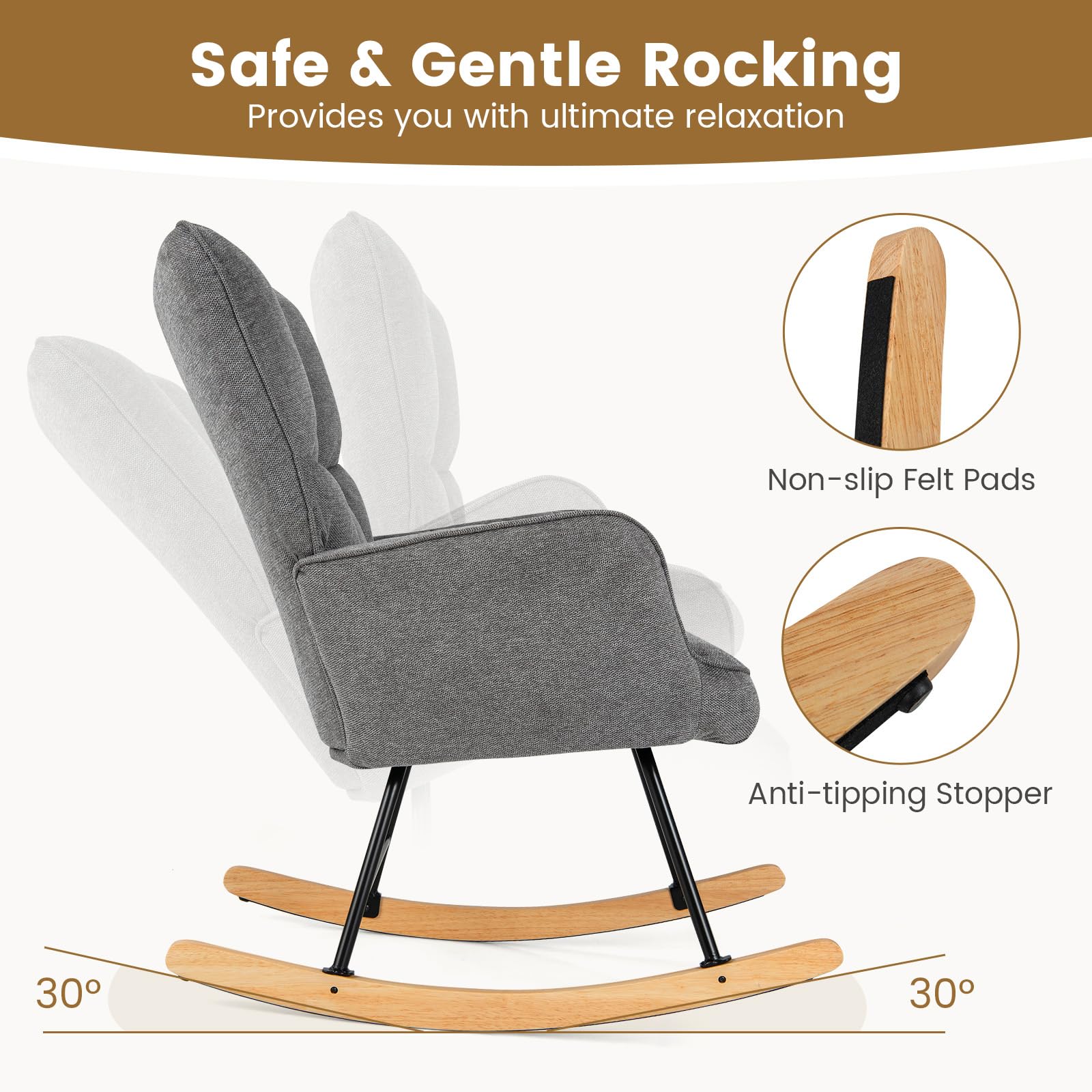 Giantex Rocking Chair Nursery, Modern Rocking Accent Chair w/High Backrest