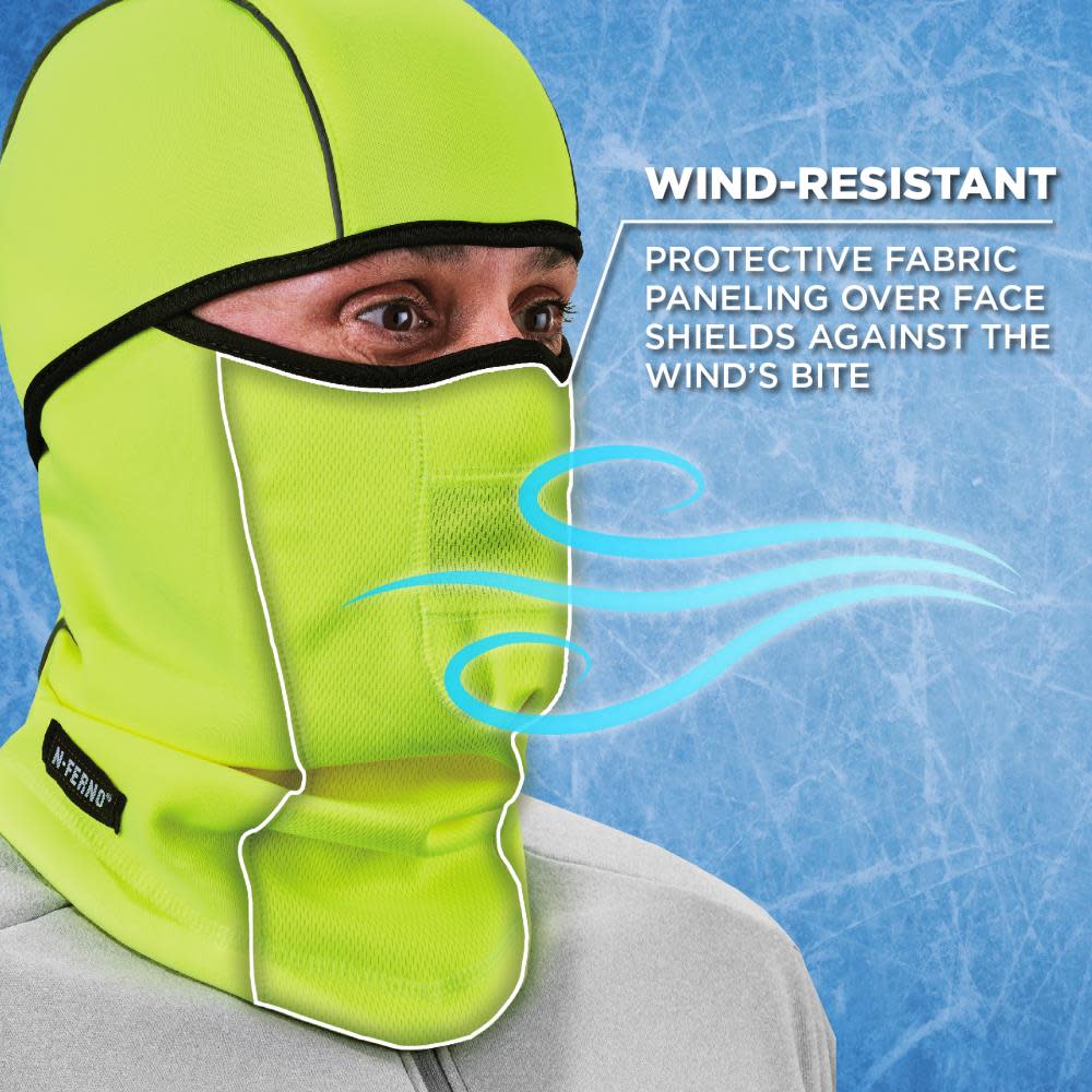 Ergodyne N Ferno 6823 Balaclava Face Mask Windproof Hinged Lime