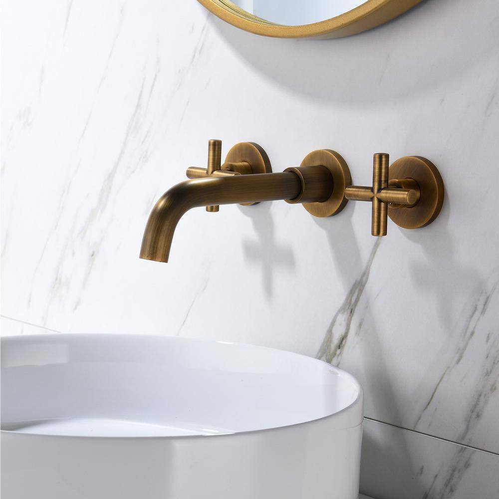 FLG Double Handle Wall Mounted Bathroom Faucet in Antique Copper DD-0015-AC