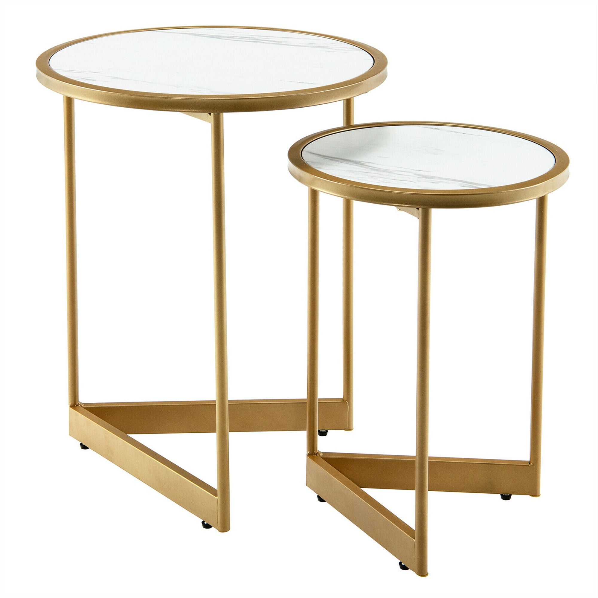 Gymax Round Nesting Table Set of 2 Modern Side End Table Space-saving