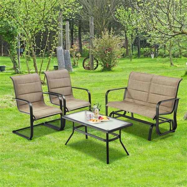 4-Piece Outdoor Patio Furniture Set with Padded Glider Loveseat and Coffee Table - Overstock - 37500604