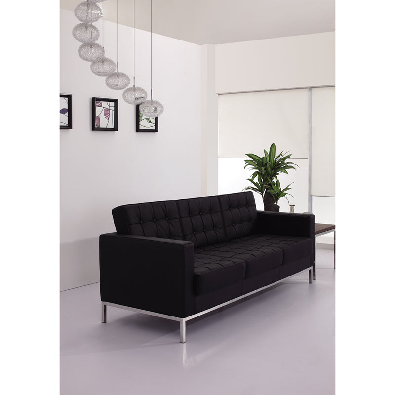 HERCULES Lacey Series Contemporary Black LeatherSoft Sofa with Stainless Steel Frame