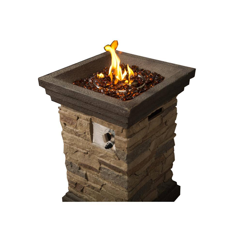 Teamson Home 20 in. Outdoor Square Slate Rock Gas Fire Pit HF29402A