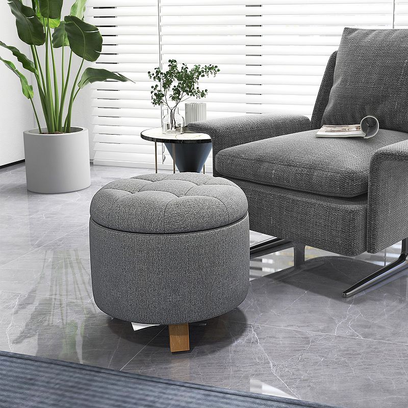 Upholstered Round Ottoman With Solid Rubber Feet-gray