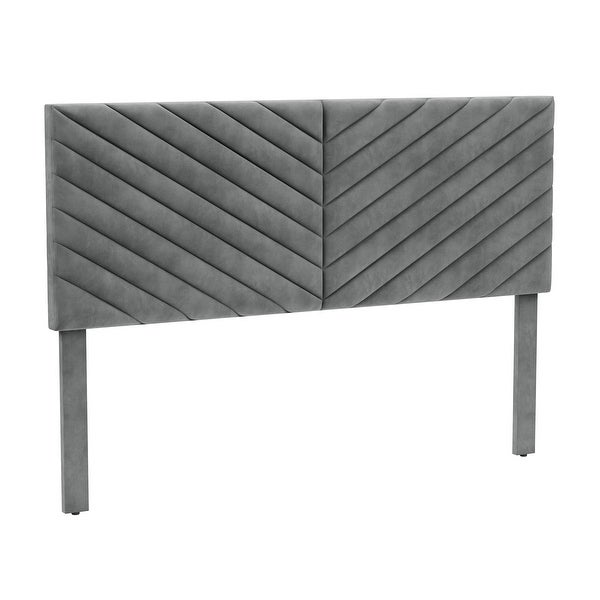 Crestwood Upholstered Chevron Pleated Queen Headboard， Gray - - 35386741