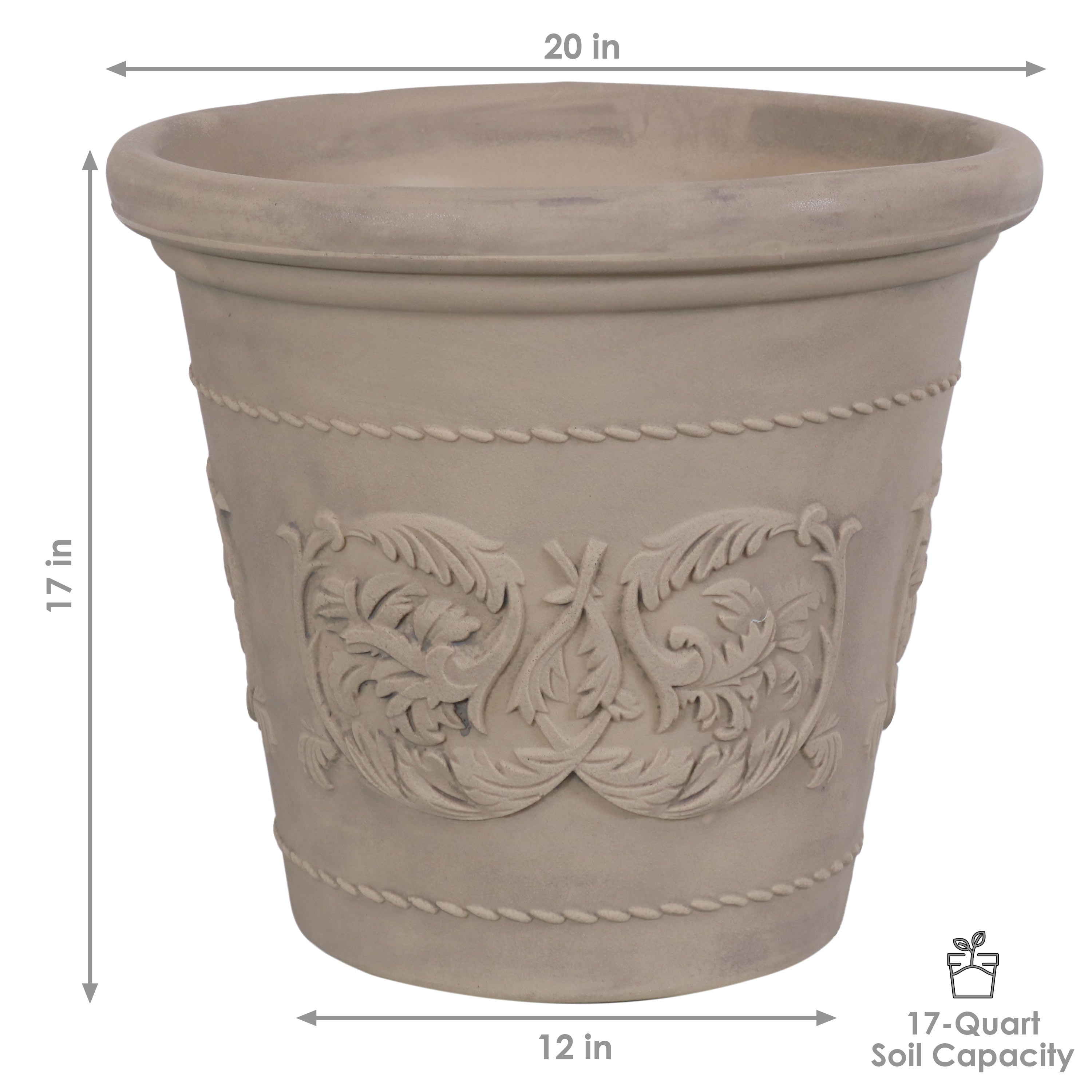 Sunnydaze Arabella Polyresin Outdoor/Indoor Extra-Durable Double-Walled Fade-Resistant Flower Pot Planter - 20" Diameter - Beige