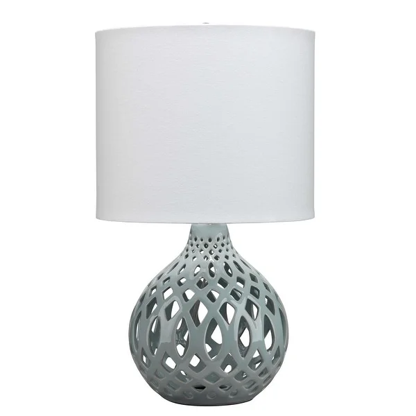 Table Lamp with Ceramic Bellied Body and Fretwork Pattern， Gray