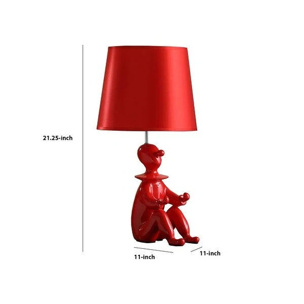 Fabric Shade Table Lamp with Polyresin Sitting Clown Base， Red