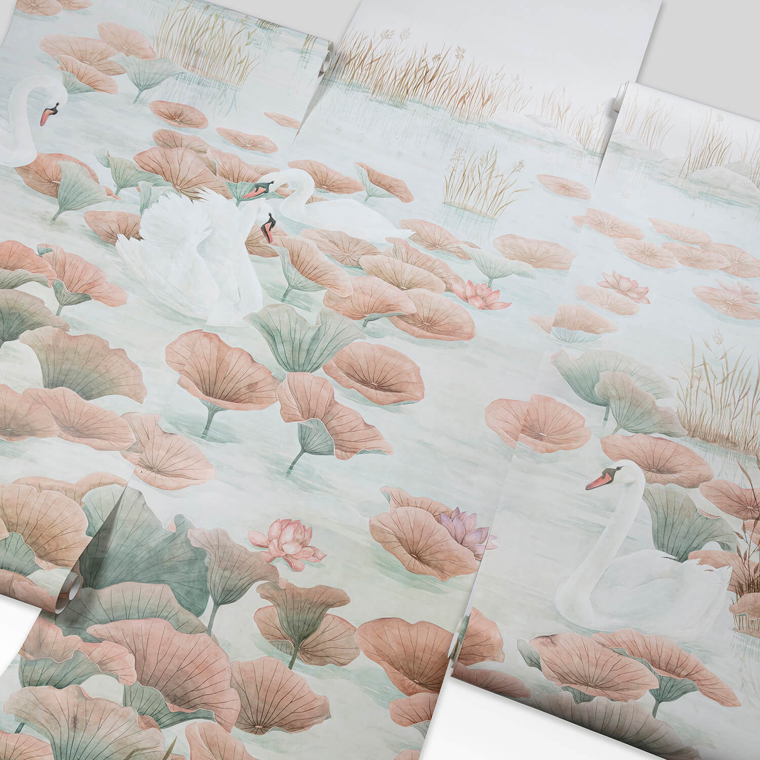 Classic Swan Lake Mural Wallpaper in Terracotta