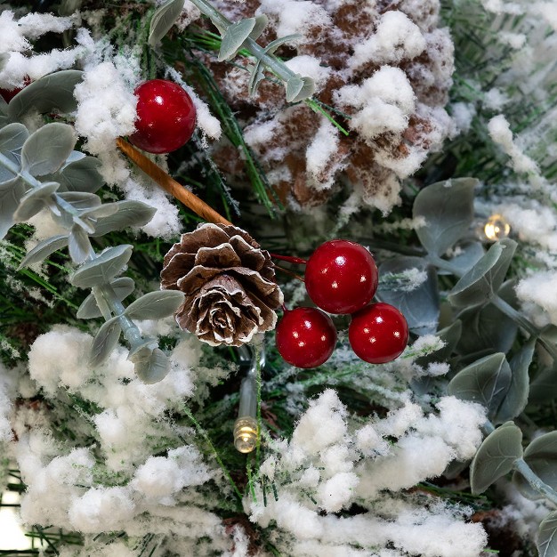 Kurt Adler 18 inch Battery operated Flocked With Red Berries And Pinecones Led Wreath