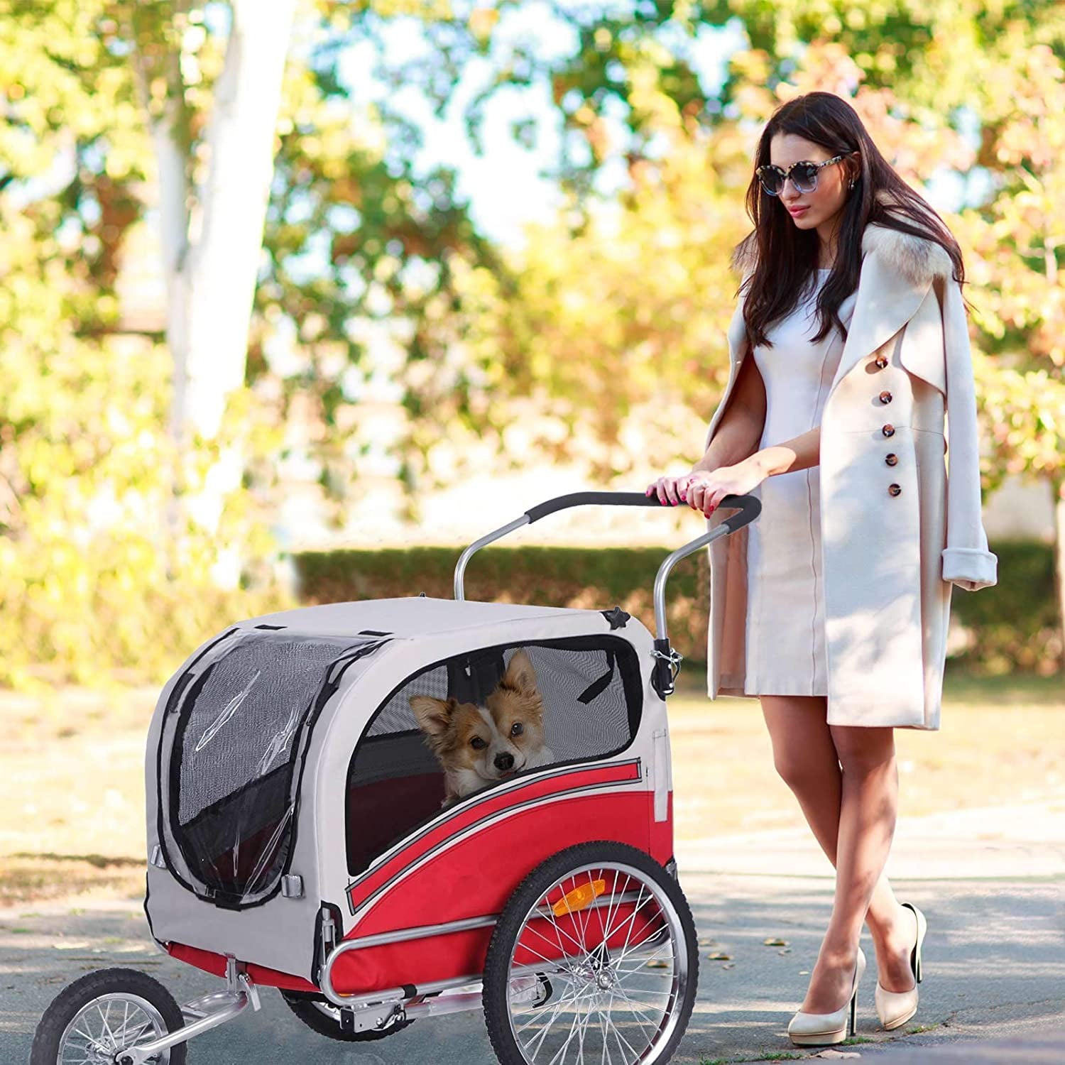 Tomshoo 2 in1 Pet Trailer and Jogger Travel Carrier Suitable for Small and Medium Dogs， Folding Storage