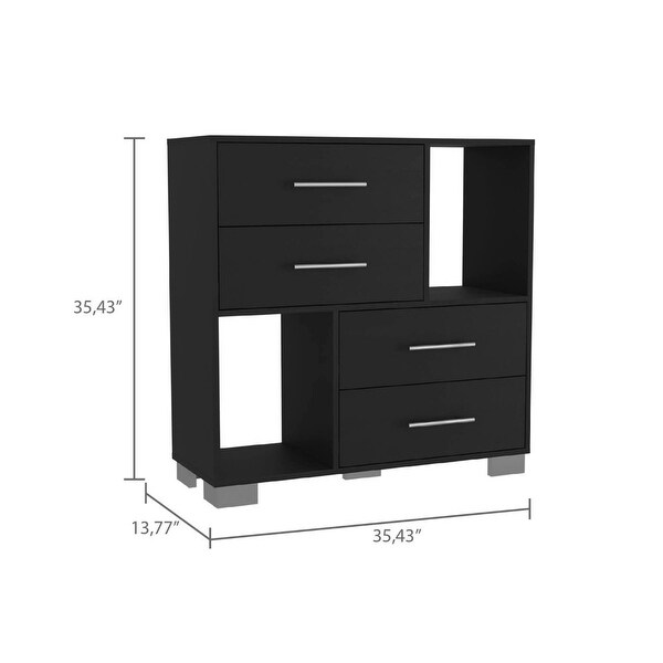 Contemporary 2-Shelf 4-Drawer Dresser for Bedroom， Superior Top， Modern Storage Dressers Organizer for Living Room Bedroom - - 37828128