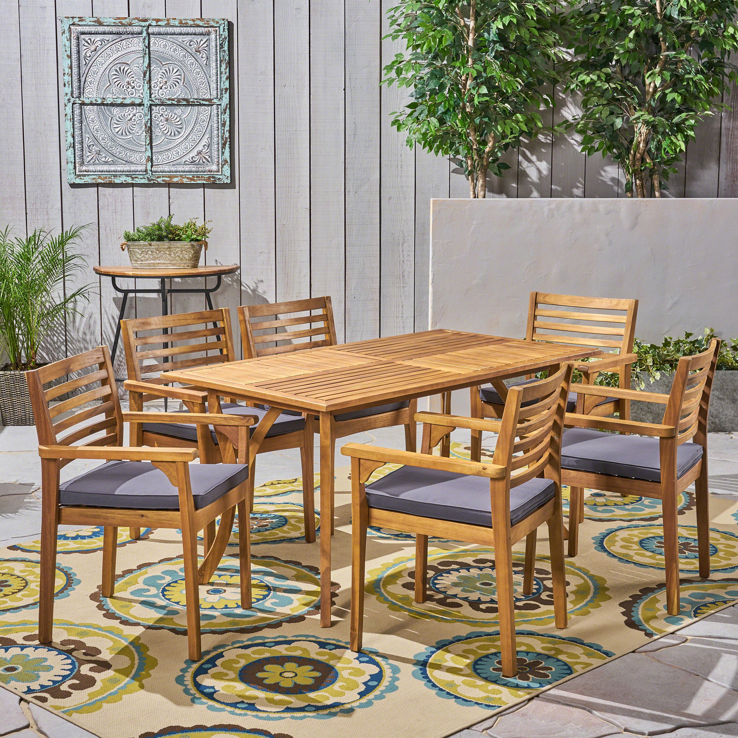 Phoenix Outdoor Acacia 6-Seater Dining Set with Cushions and 59