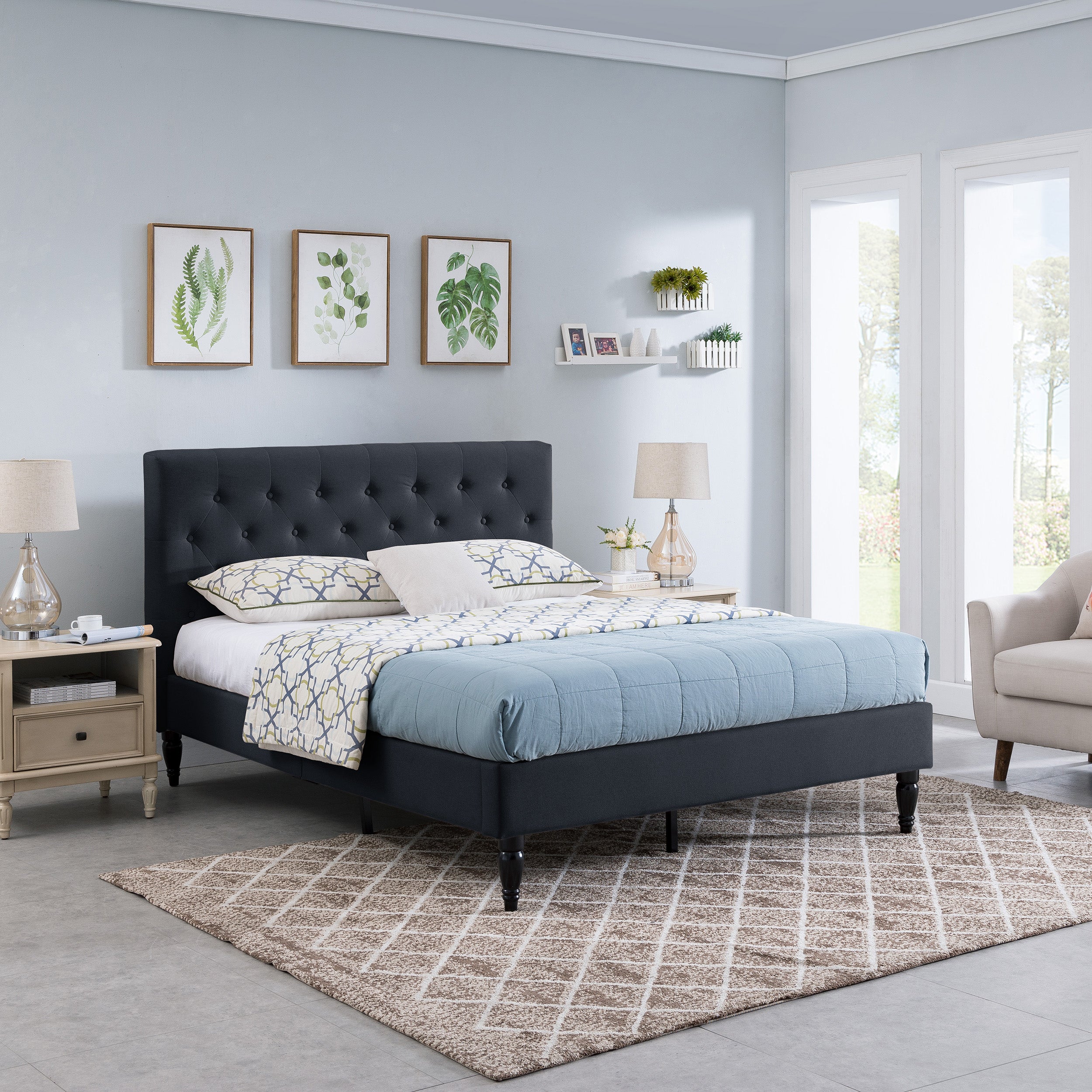 Lera Fully-Upholstered Queen-Size Platform Bed Frame, Low-Profile, Contemporary