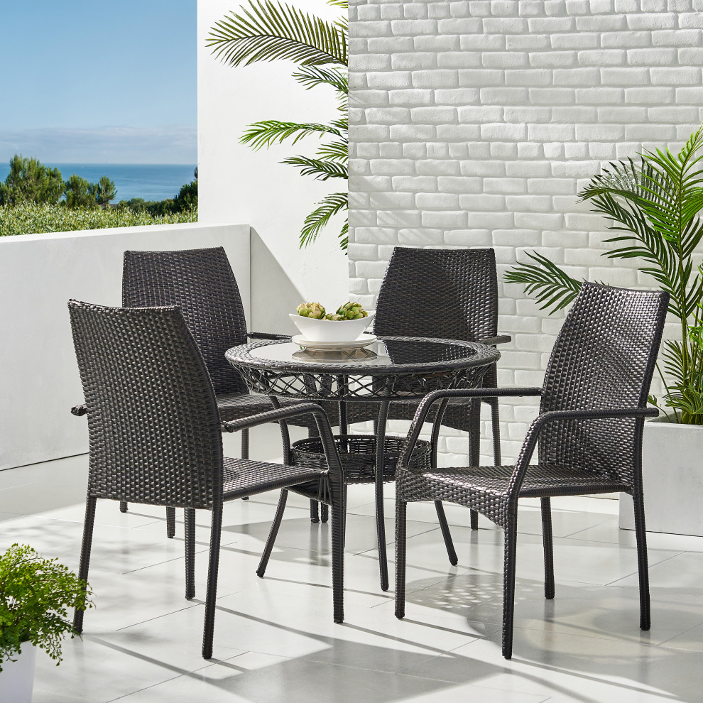 GDF Studio 5 Piece Michael Outdoor Multibrown Wicker Dining Set   Tropical   Outdoor Dining Sets   by GDFStudio  Houzz