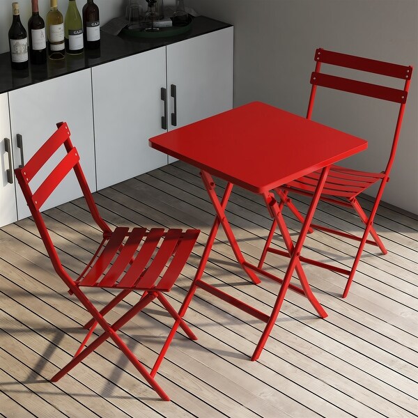 3 Piece Patio Bistro Set of Foldable SquareTable and Chairs