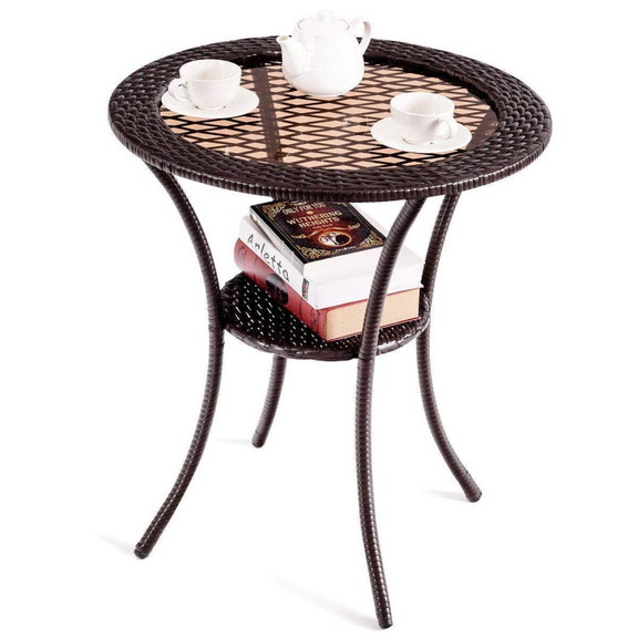 Costway 61823074 Round Rattan Wicker Coffee Table ...