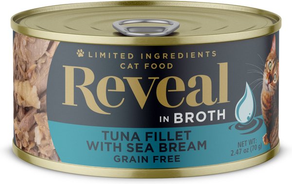 Reveal Natural Grain-Free Tuna with Sea Bream in Broth Flavored Wet Cat Food， 2.47-oz can， case of 24