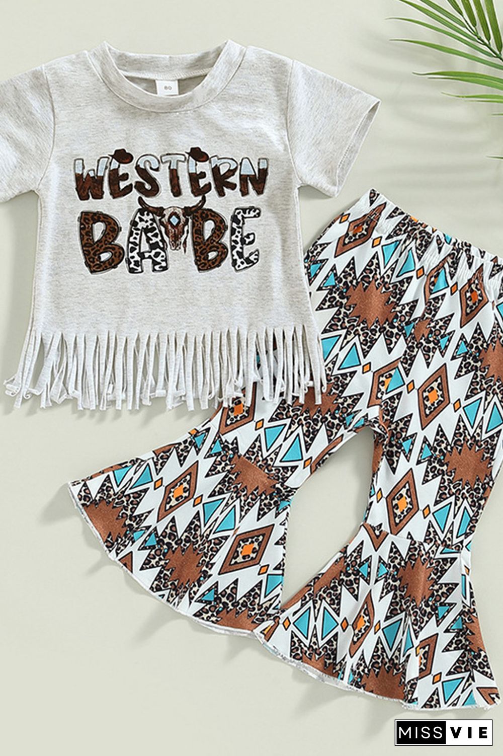 Western Babe Tassle Top and Flare Pants 2PCS Set