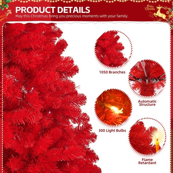 6 Ft/7 Ft Prelit Red Artificial Christmas Tree with LED Lights