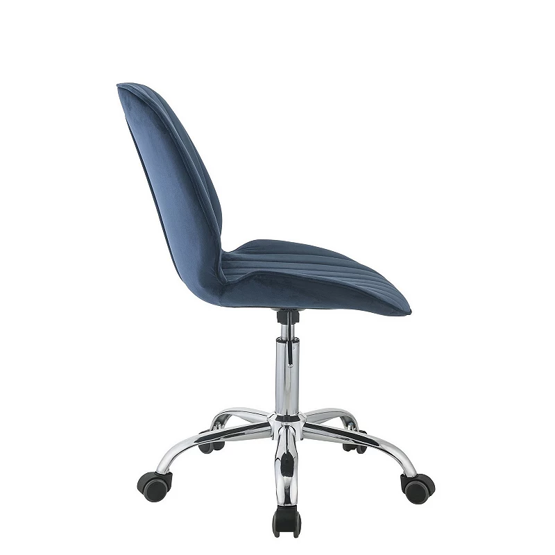 Adjustable Office Chair with Channel Stitching， Blue and Chrome