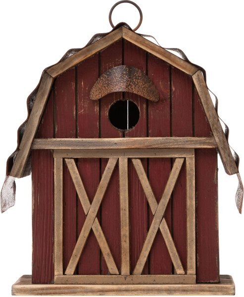 Glitzhome Wood Barn Garden Birdhouse， Red