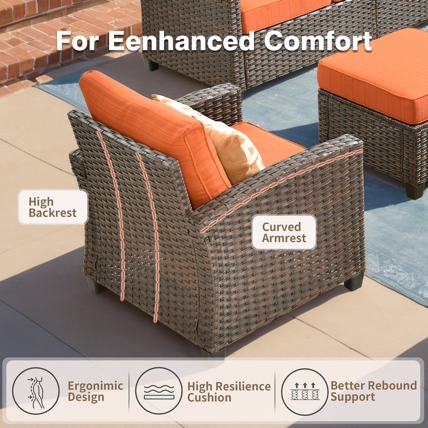 HOOOWOOO 7piece Outdoor Patio Furniture Set Wicker Conversation Sofa Set