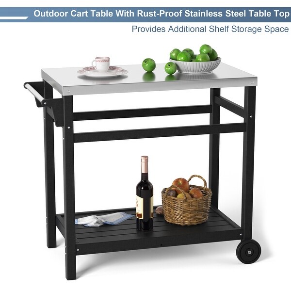 Outdoor Prep Cart Dining Table for Pizza Oven，Patio Grilling Backyard BBQ Grill