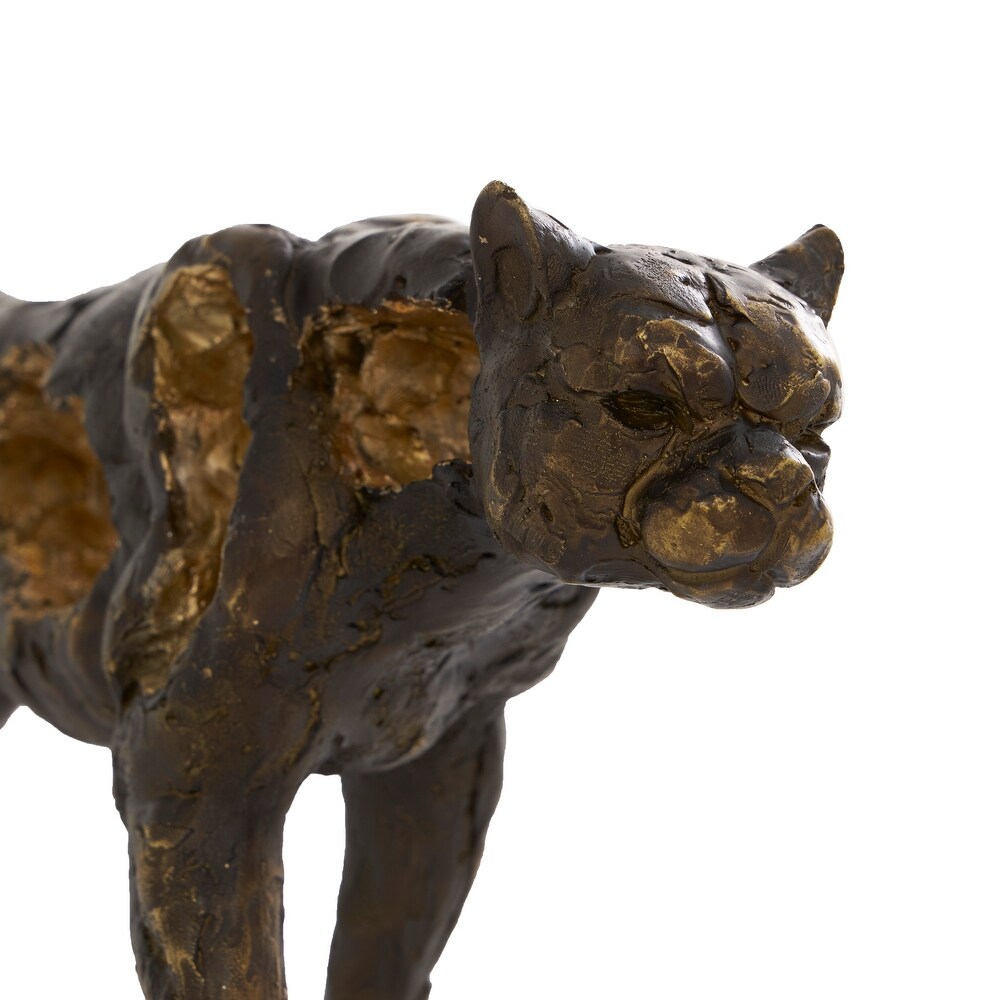 Bronze Polystone Distressed Textured Leopard Sculpture with Cutouts and Gold Accents