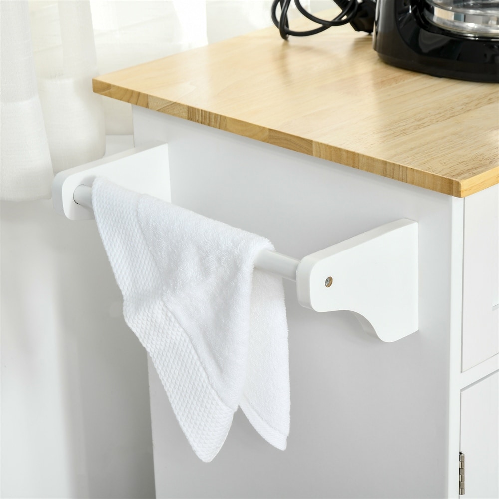 Mobile Kitchen Island  Kitchen Cart w/ Wood Top  Drawers   Towel Rack