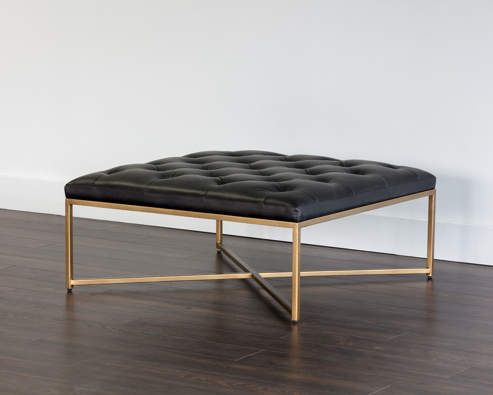 Sunpan Endall Square Leather Coffee Table/Ottoman  Antique Brass   Contemporary   Footstools And Ottomans   by Sunpan Modern Home  Houzz