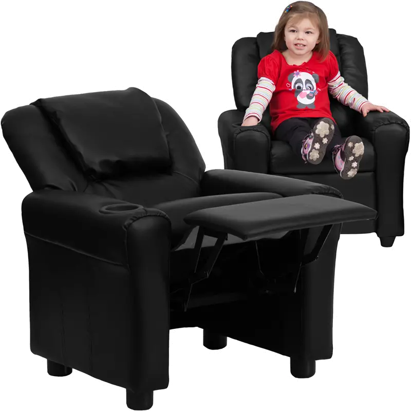 Mini Me Kids Black Recliner with Cup Holder