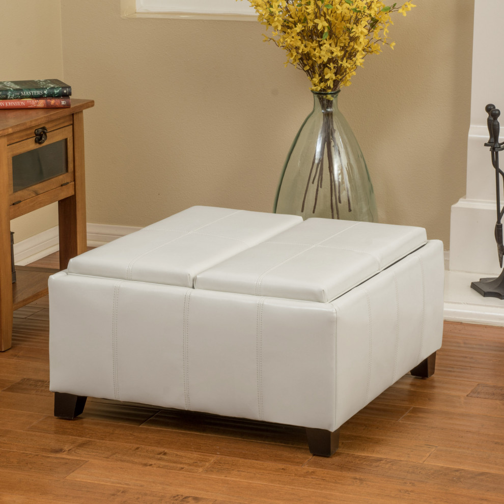 GDF Studio Justin Brown Leather Tray Top Storage Ottoman   Transitional   Footstools And Ottomans   by GDFStudio  Houzz