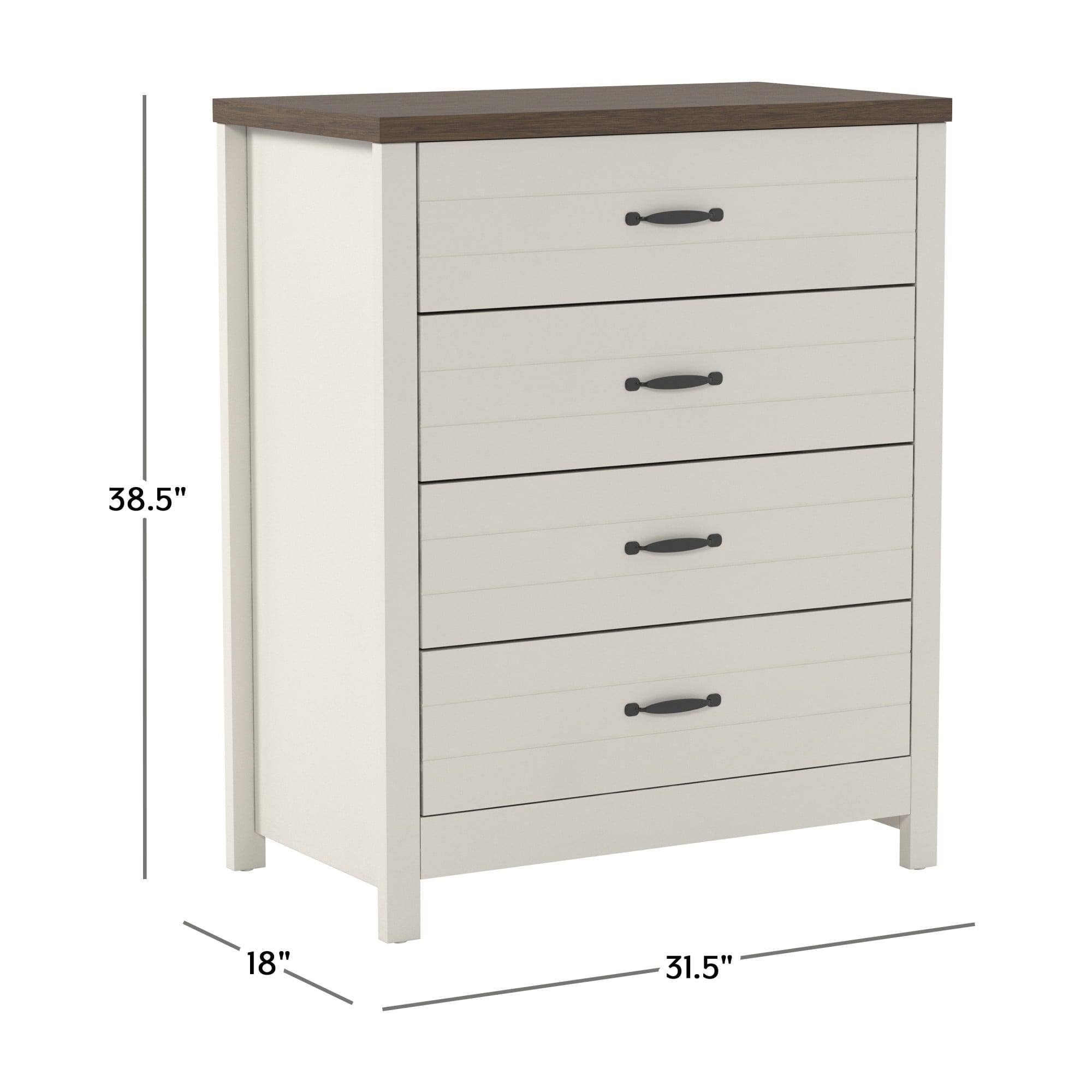 Lancaster Farmhouse 4-Drawer Dresser, Ivory & Oak, by Hillsdale Living Essentials