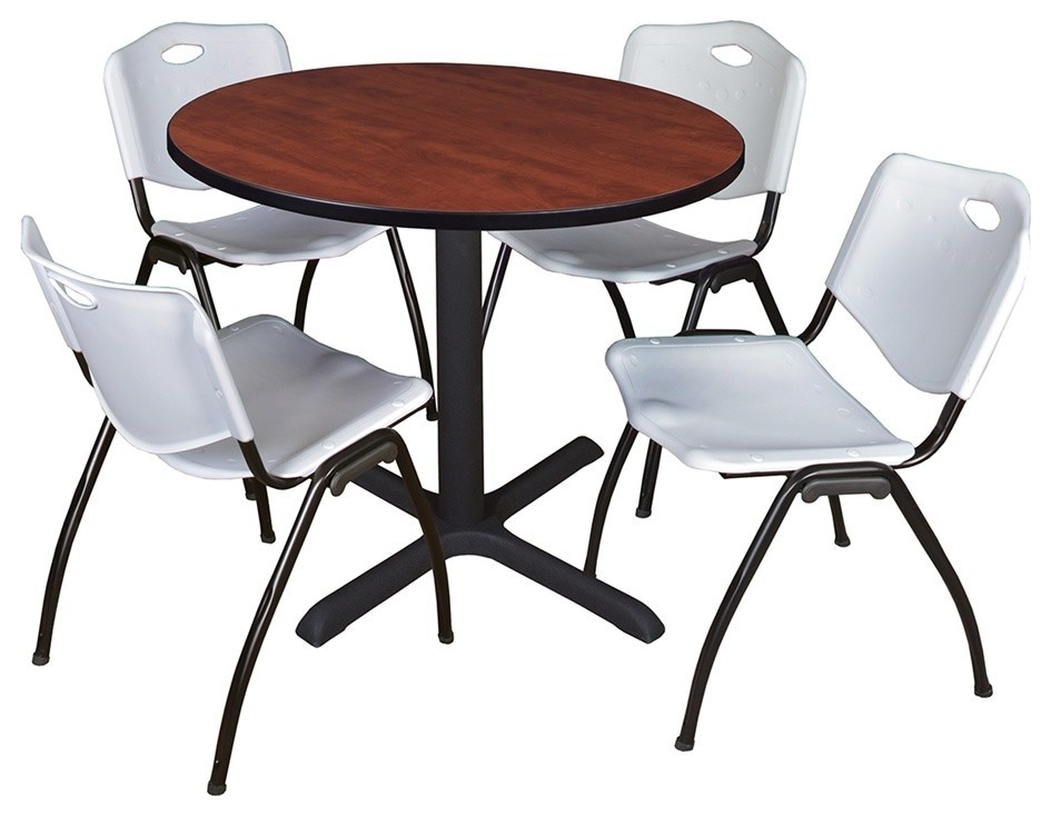 Cain 30 quotRound Breakroom Table  Beige and 4   x27M  x27Stack Chairs  Gray   Contemporary   Coffee Tables   by BisonOffice  Houzz