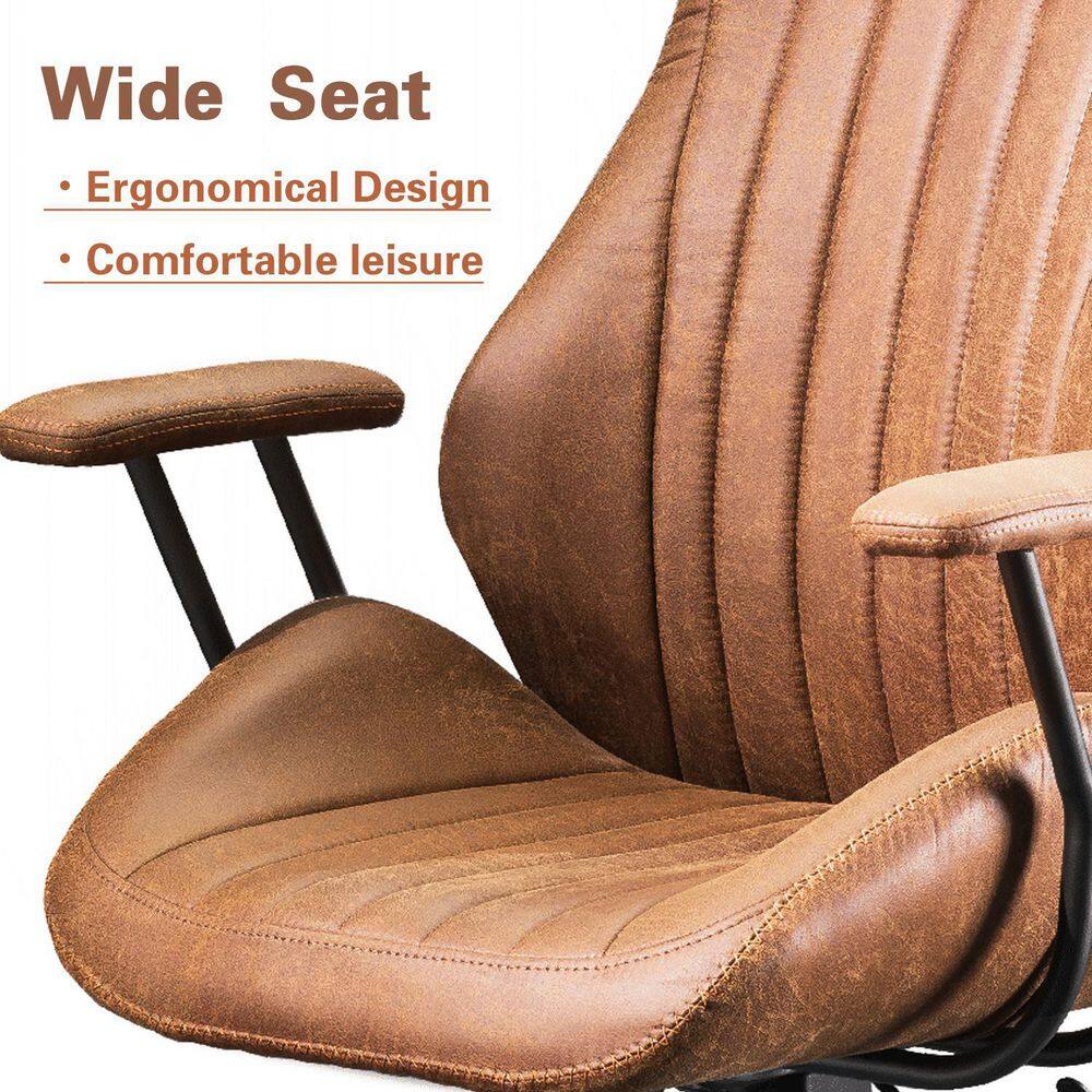 Allwex OL Brown Suede Fabric Ergonomic Swivel Office Chair Task Chair with Recliner High Back Lumbar Support KL600