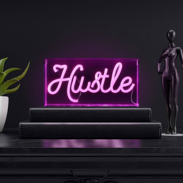 X 5 88 quot Hustle Contemporary Glam Acrylic Box Usb Operated Led Neon Light Pink Jonathan Y